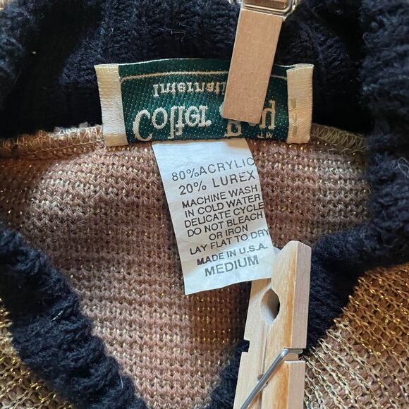 Vintage Sweater Womens Size Medium M Gold Metallic Knit Party Cocktail Mock Neck - Picture 9 of 12